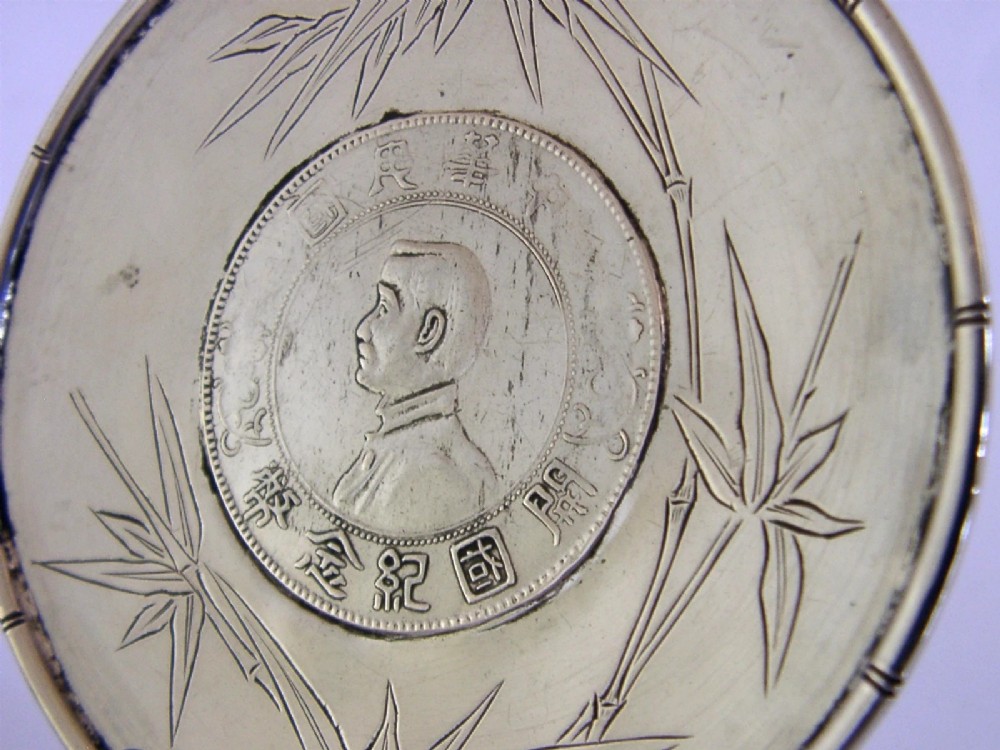 CHINESE EXPORT STERLING SILVER COIN DISH 1927 ANTIQUE View II
