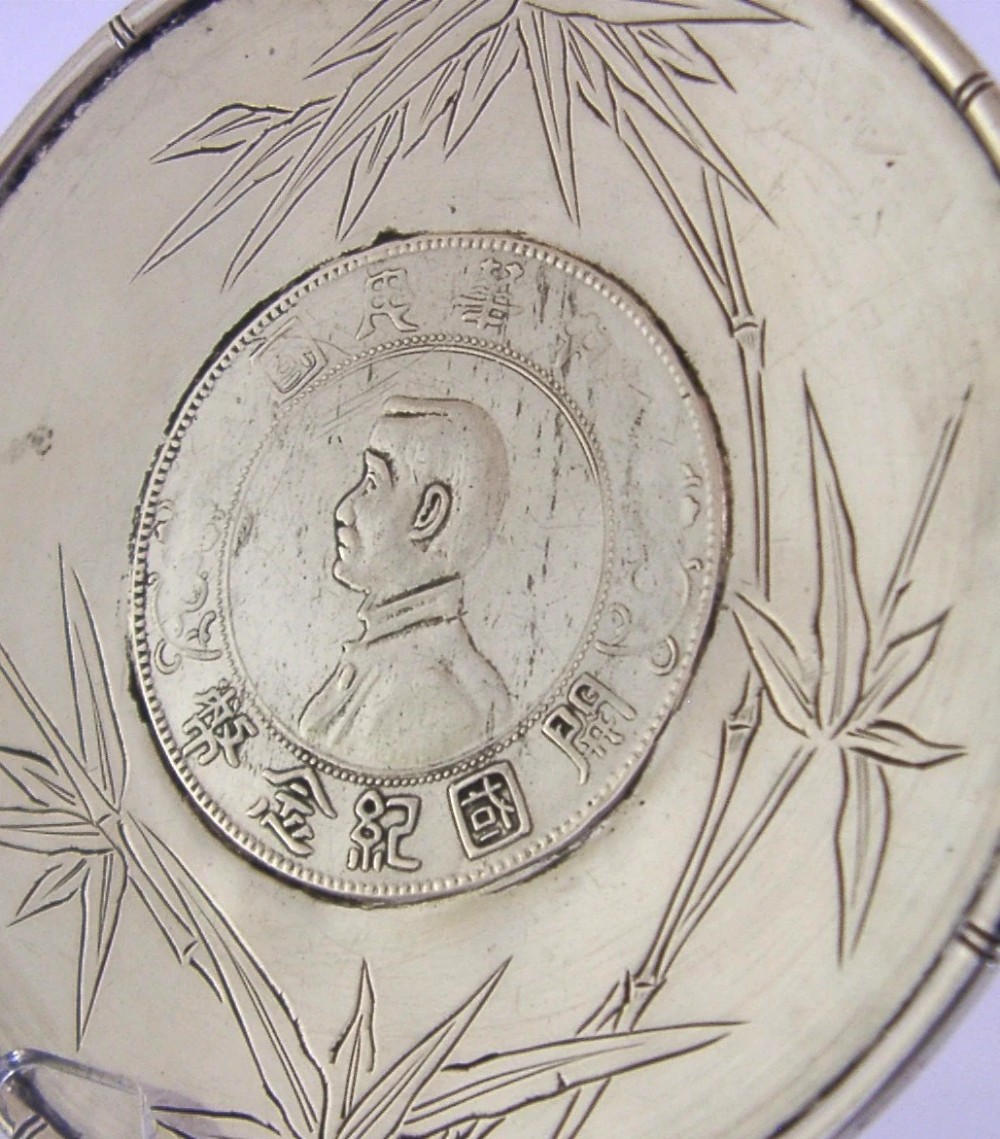 CHINESE EXPORT STERLING SILVER COIN DISH 1927 ANTIQUE View III