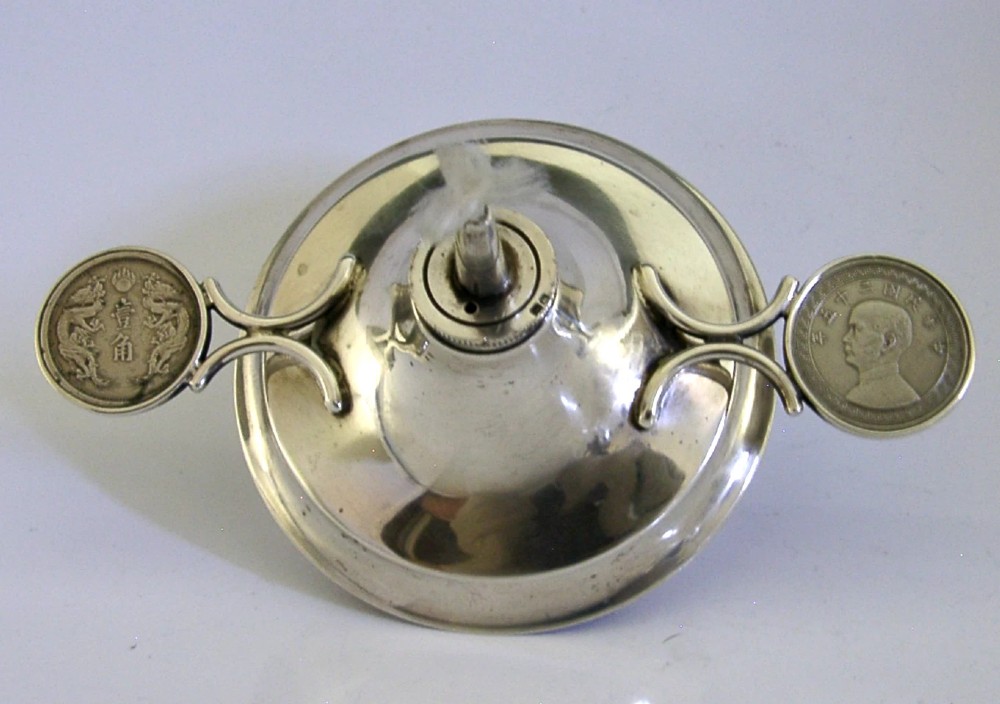 RARE ENGLISH STERLING SILVER CHINESE COINS CIGAR LIGHTER 1936 ANTIQUE 80g View II