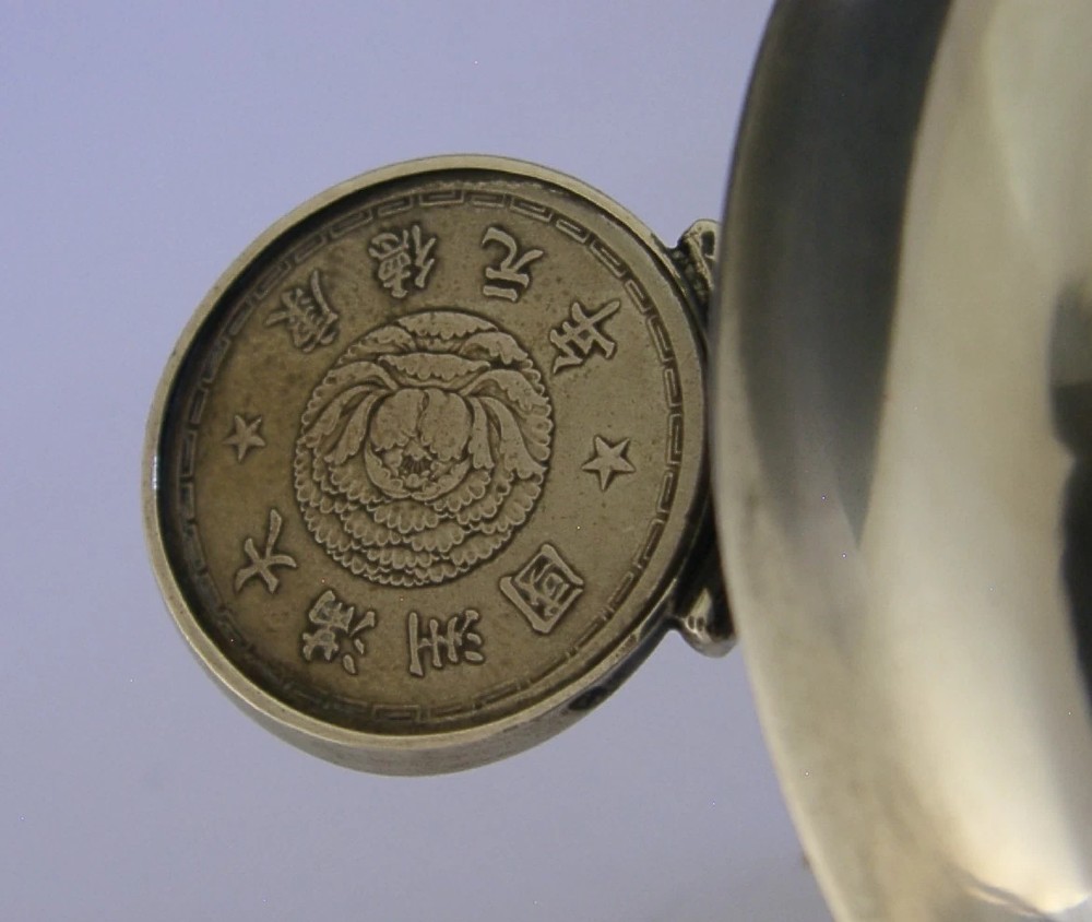RARE ENGLISH STERLING SILVER CHINESE COINS CIGAR LIGHTER 1936 ANTIQUE 80g View V