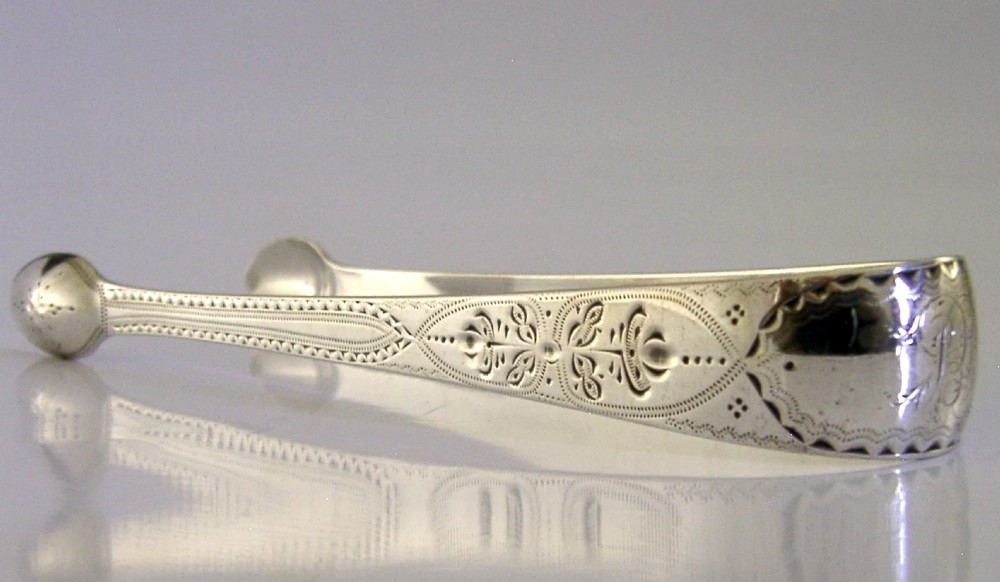 ANTIQUE STERLING SILVER BRIGHT CUT SUGAR TONGS 1799 GEORGIAN View II