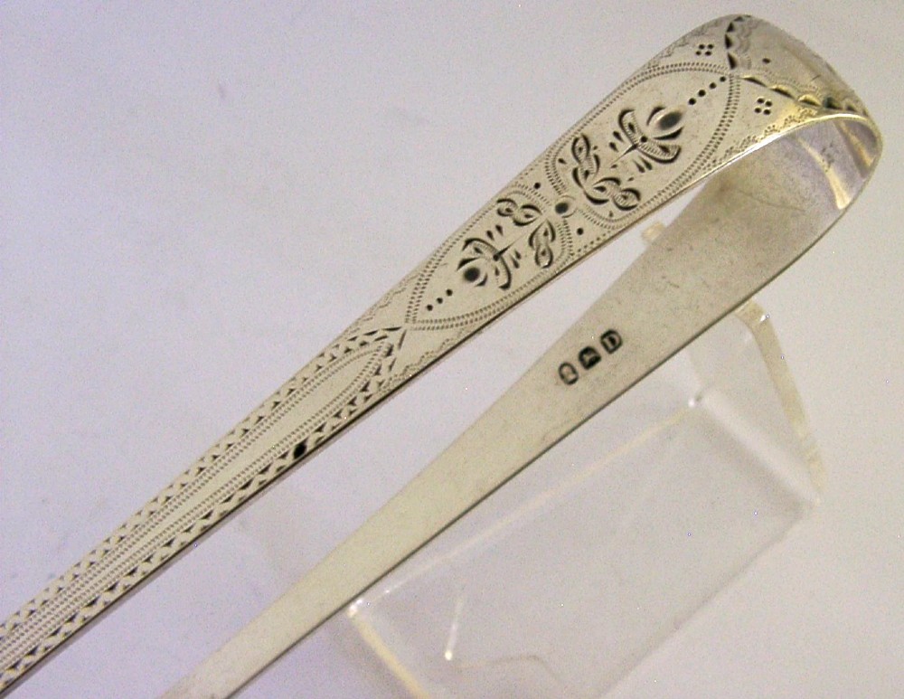 ANTIQUE STERLING SILVER BRIGHT CUT SUGAR TONGS 1799 GEORGIAN View III