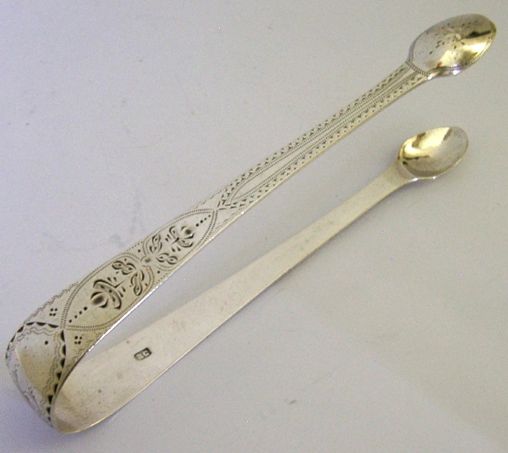 ANTIQUE STERLING SILVER BRIGHT CUT SUGAR TONGS 1799 GEORGIAN View IV