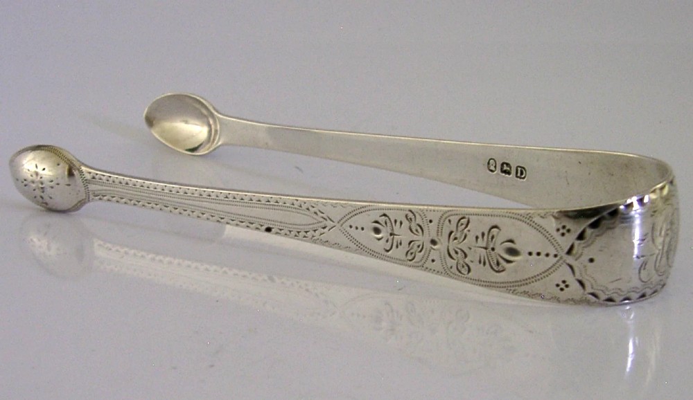 ANTIQUE STERLING SILVER BRIGHT CUT SUGAR TONGS 1799 GEORGIAN View VI