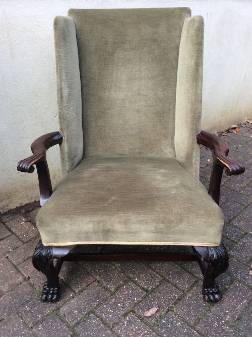 19th Century Mahogany Open Arm Wing Armchair