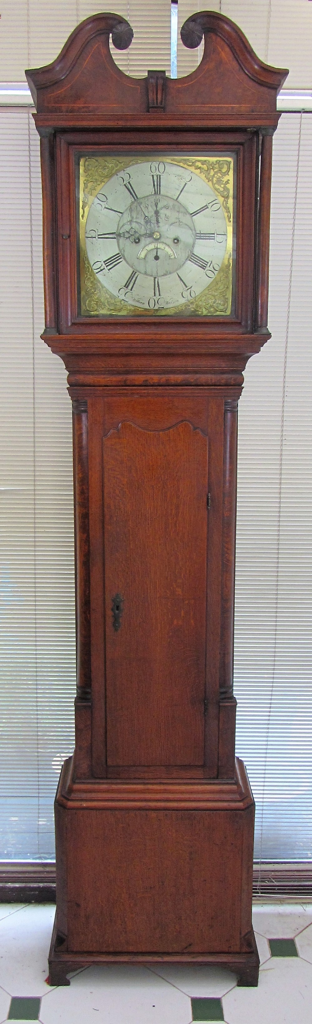 RARE & INTERESTING GEORGE III POLLARD OAK 8 DAY LONGCASE WITH INSIDE COUNT WHEEL - WILLIAM WATSON - c.1770