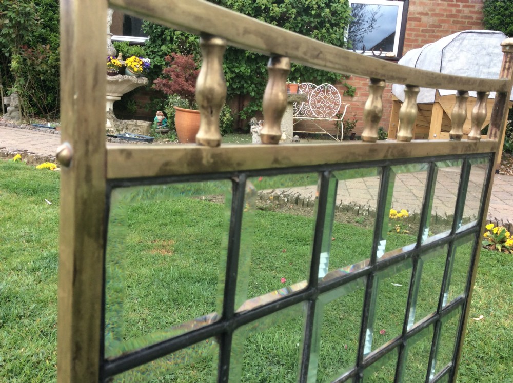 Victorian brass fire screen with leaded bevelled glass View III