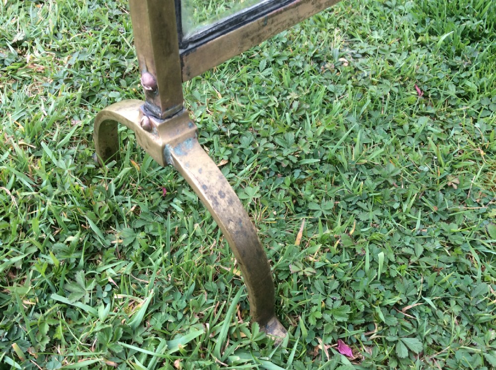 Victorian brass fire screen with leaded bevelled glass View IV