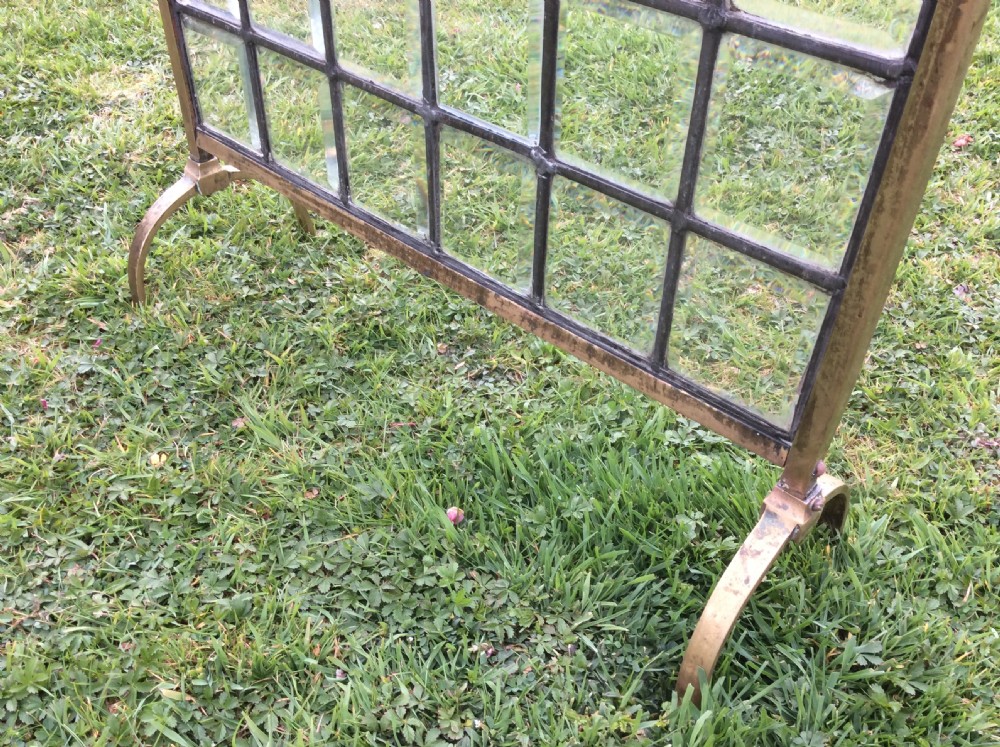 Victorian brass fire screen with leaded bevelled glass View VI