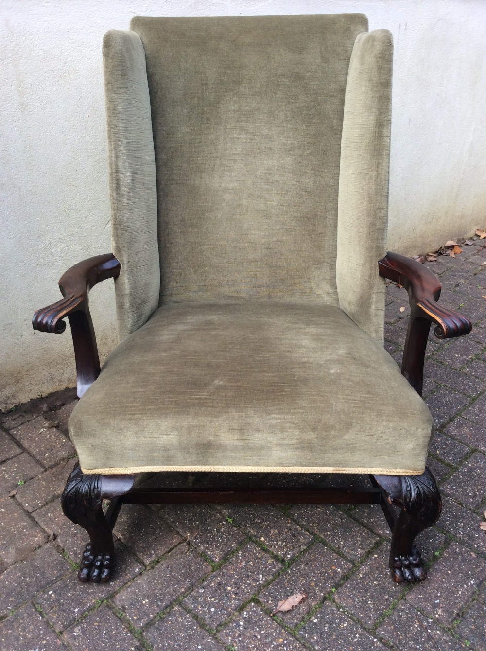 19th Century mahogany open arm Wing Armchair