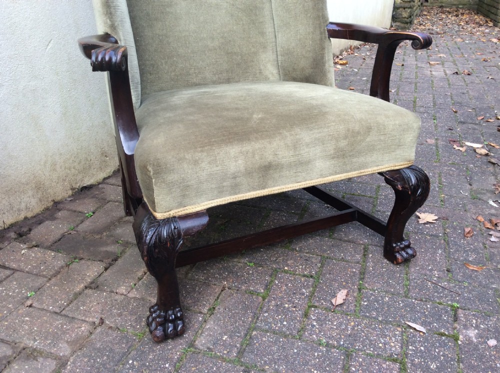 19th Century mahogany open arm Wing Armchair View II