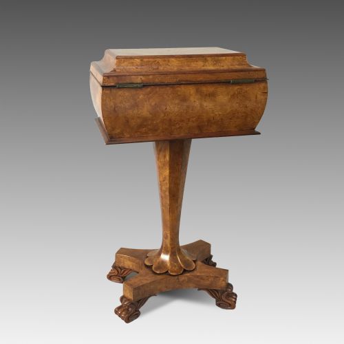 ANTIQUE 19TH CENTURY BURR ELM TEAPOY - ADDITIONAL PHOTO 1
