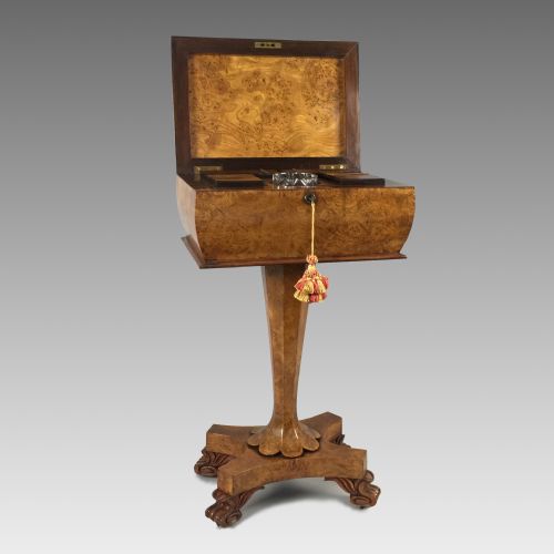 ANTIQUE 19TH CENTURY BURR ELM TEAPOY - ADDITIONAL PHOTO 2