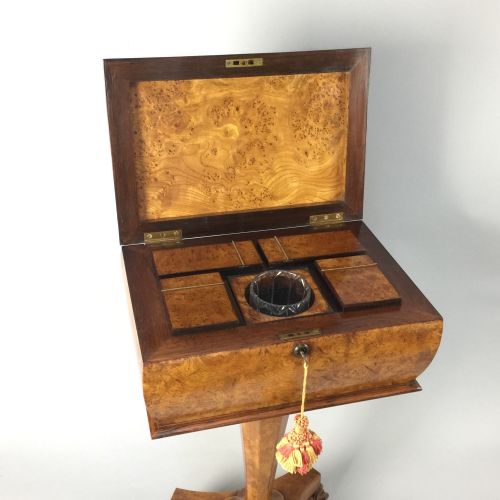 ANTIQUE 19TH CENTURY BURR ELM TEAPOY - ADDITIONAL PHOTO 3