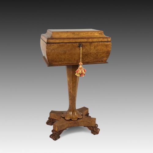 antique 19th century burr elm teapoy - CATEGORY: ANTIQUE BOXES - DATED 19TH CENTURY