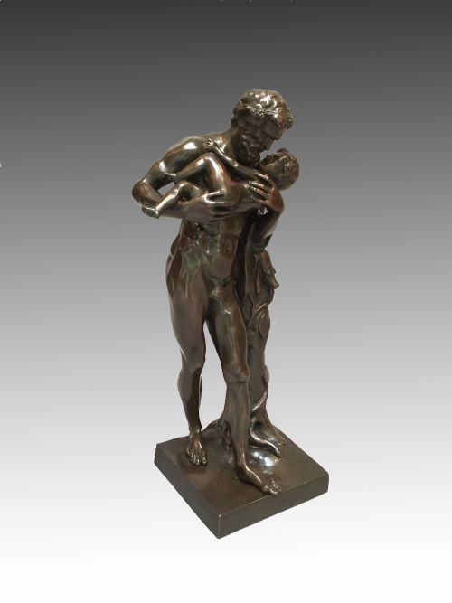 ANTIQUE GRAND TOUR BRONZE FIGURE AFTER THE ANTIQUE SILENUS HOLDING INFANT DIONYSUS - ADDITIONAL PHOTO 1