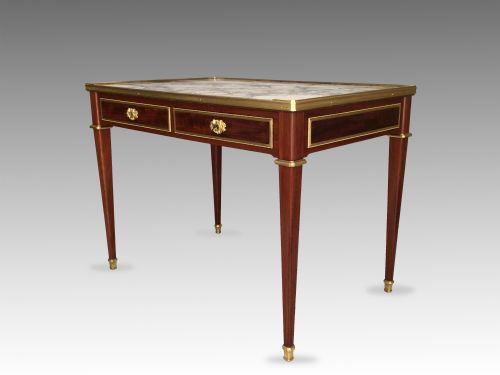 ANTIQUE FRENCH MAHOGANY MARBLE TOPPED CENTRE TABLE ATTRIBUTED TO GERVAIS DURAND - ADDITIONAL PHOTO 1