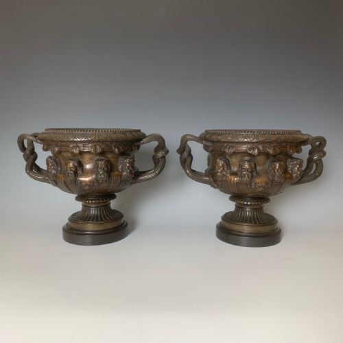 ANTIQUE GRAND TOUR PAIR OF LARGE PATINATED BRONZE ALBANI VASES - ADDITIONAL PHOTO 1