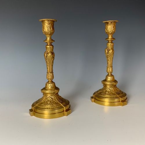 antique pair of napoleon iii gilt bronze candlesticks - CATEGORY: ANTIQUE LIGHTING - DATED 1870