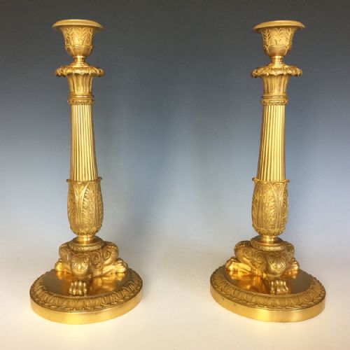 antique pair of charles x gilt bronze candlesticks - CATEGORY: ANTIQUE LIGHTING - DATED 19TH CENTURY