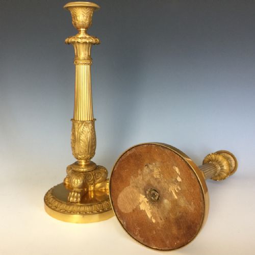 ANTIQUE PAIR OF CHARLES X GILT BRONZE CANDLESTICKS - ADDITIONAL PHOTO 2