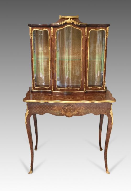 Antique French Kingwood Ormolu Mounted Vitrine on Stand