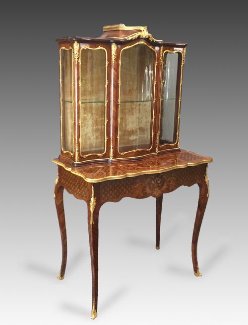 fig 1. Antique French Kingwood Ormolu Mounted Vitrine on Stand