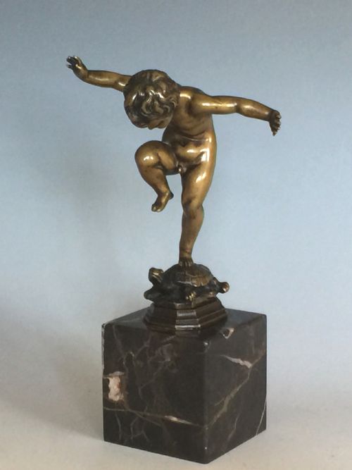 antique patinated bronze figure of a boy on a tortoise by otto geyer - CATEGORY: ANTIQUE METAL - DATED 1910