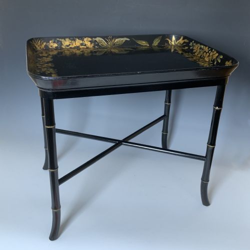 antique early victorian papiermch tray on stand coffee table of small table - CATEGORY: ANTIQUE MISCELLANEOUS - DATED 1850