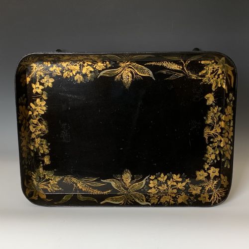 ANTIQUE EARLY VICTORIAN PAPIERMCH TRAY ON STAND COFFEE TABLE OF SMALL TABLE - ADDITIONAL PHOTO 1