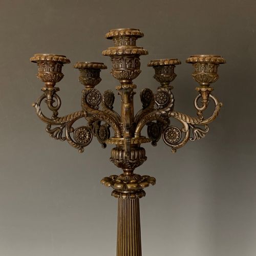 ANTIQUE FRENCH CHARLES X PATINATED BRONZE SIX LIGHT CANDELABRA - ADDITIONAL PHOTO 2