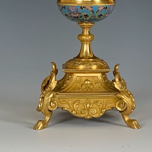 ANTIQUE FRENCH CHAMPLEV GILT BRONZE URNS - ADDITIONAL PHOTO 2