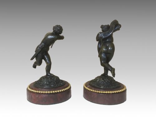A PAIR OF ANTIQUE FRENCH BRONZE PUTTI - ADDITIONAL PHOTO 2