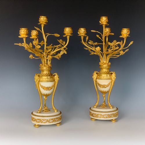 louis xvi style gilt bronze marble candelabra - CATEGORY: ANTIQUE LIGHTING - DATED 1900