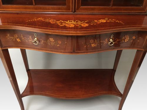 EDWARDIAN MAHOGANY MARQUETRY INLAID DISPLAY CABINET ON STAND - ADDITIONAL PHOTO 1