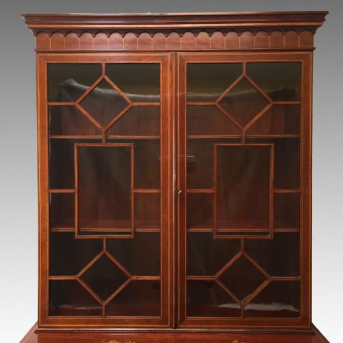 EDWARDIAN MAHOGANY MARQUETRY INLAID DISPLAY CABINET ON STAND - ADDITIONAL PHOTO 2
