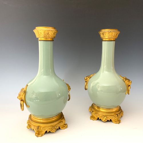 ANTIQUE PAIR OF CHINESE STYLE CELADON ORMOLU MOUNTED VASES - ADDITIONAL PHOTO 1