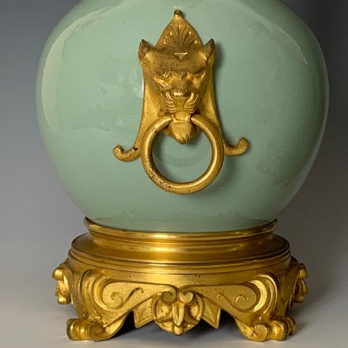 ANTIQUE PAIR OF CHINESE STYLE CELADON ORMOLU MOUNTED VASES - ADDITIONAL PHOTO 3