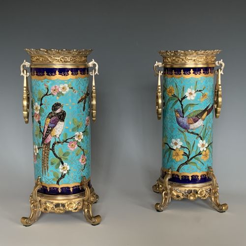 A Pair of French Antique Porcelain Spill Vases in the Japonaise Style