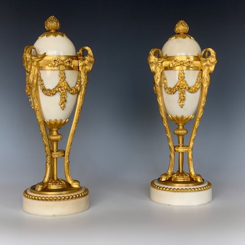 pair of napoleon iii gilt bronze marble cassolettes - CATEGORY: ANTIQUE MIRRORS - DATED 1870