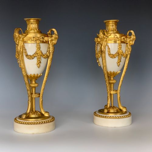 PAIR OF NAPOLEON III GILT BRONZE MARBLE CASSOLETTES - ADDITIONAL PHOTO 1