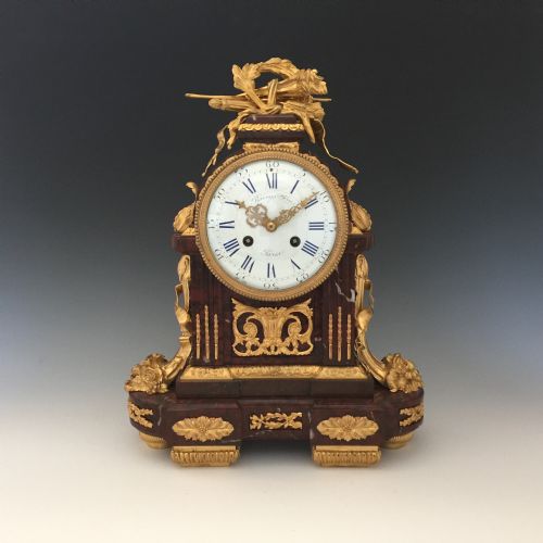 napoleon iii gilt bronze rouge marble mantel clock by raingo fres in louis xvi style - CATEGORY: ANTIQUE CLOCKS - DATED 1870