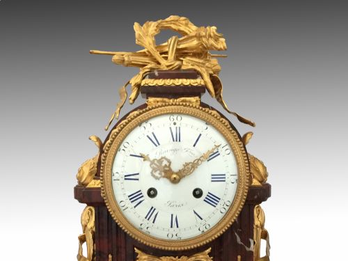 NAPOLEON III GILT BRONZE ROUGE MARBLE MANTEL CLOCK BY RAINGO FRES IN LOUIS XVI STYLE - ADDITIONAL PHOTO 1
