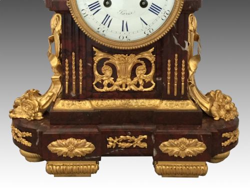 NAPOLEON III GILT BRONZE ROUGE MARBLE MANTEL CLOCK BY RAINGO FRES IN LOUIS XVI STYLE - ADDITIONAL PHOTO 2