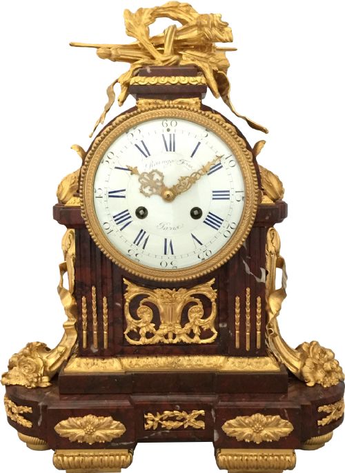 NAPOLEON III GILT BRONZE ROUGE MARBLE MANTEL CLOCK BY RAINGO FRES IN LOUIS XVI STYLE - ADDITIONAL PHOTO 4