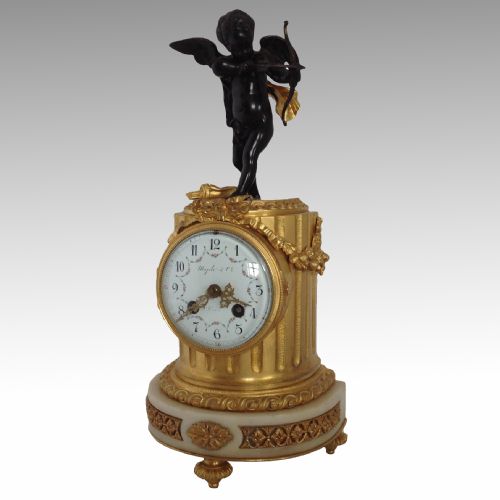 maple co marble gilt bronze mantel clock - CATEGORY: ANTIQUE CLOCKS - DATED 1890