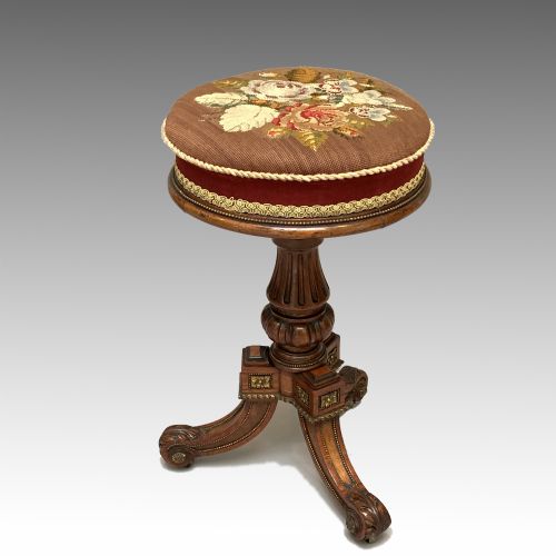 victorian walnut ormolu mounted piano stool - CATEGORY: ANTIQUE STOOLS - DATED 1850