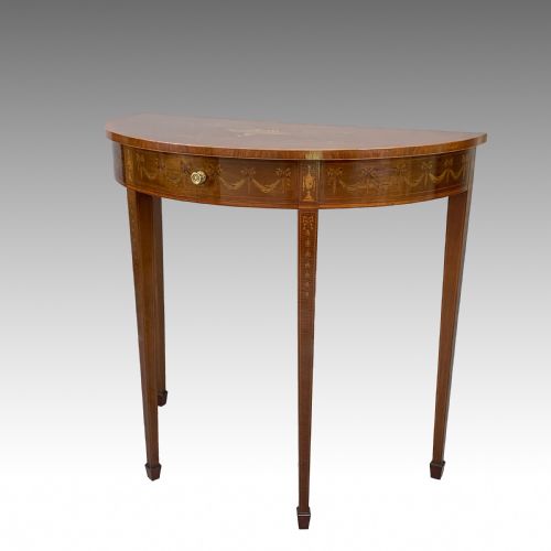 EDWARDS ROBERTS INLAID MAHOGANY DEMI LUNE CONSOLE TABLE - ADDITIONAL PHOTO 3