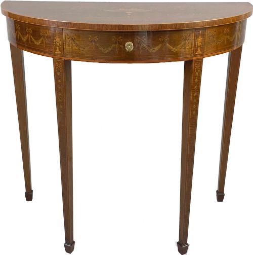 EDWARDS ROBERTS INLAID MAHOGANY DEMI LUNE CONSOLE TABLE - ADDITIONAL PHOTO 4