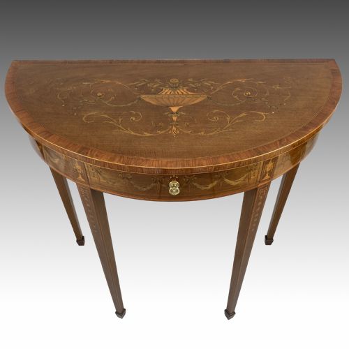 EDWARDS ROBERTS INLAID MAHOGANY DEMI LUNE CONSOLE TABLE - ADDITIONAL PHOTO 5